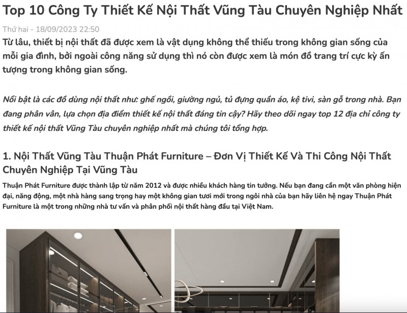 Nội thất Thuận Phát lọt top công ty nội thất chuyên nghiệp Vũng Tàu